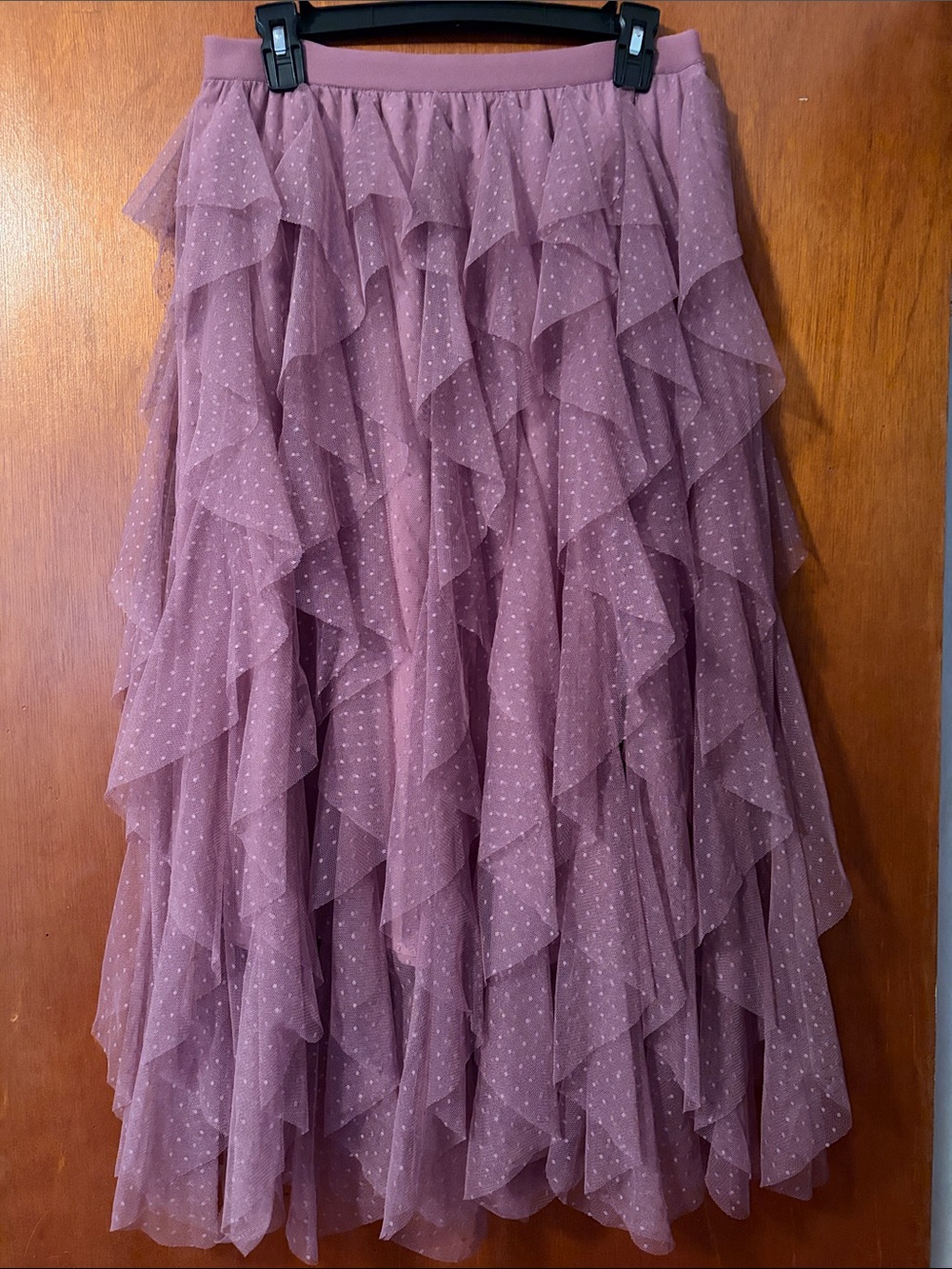 Women's Mauve/Lavendar Ruffle Mesh w/ little mini dots Maxi Skirt
